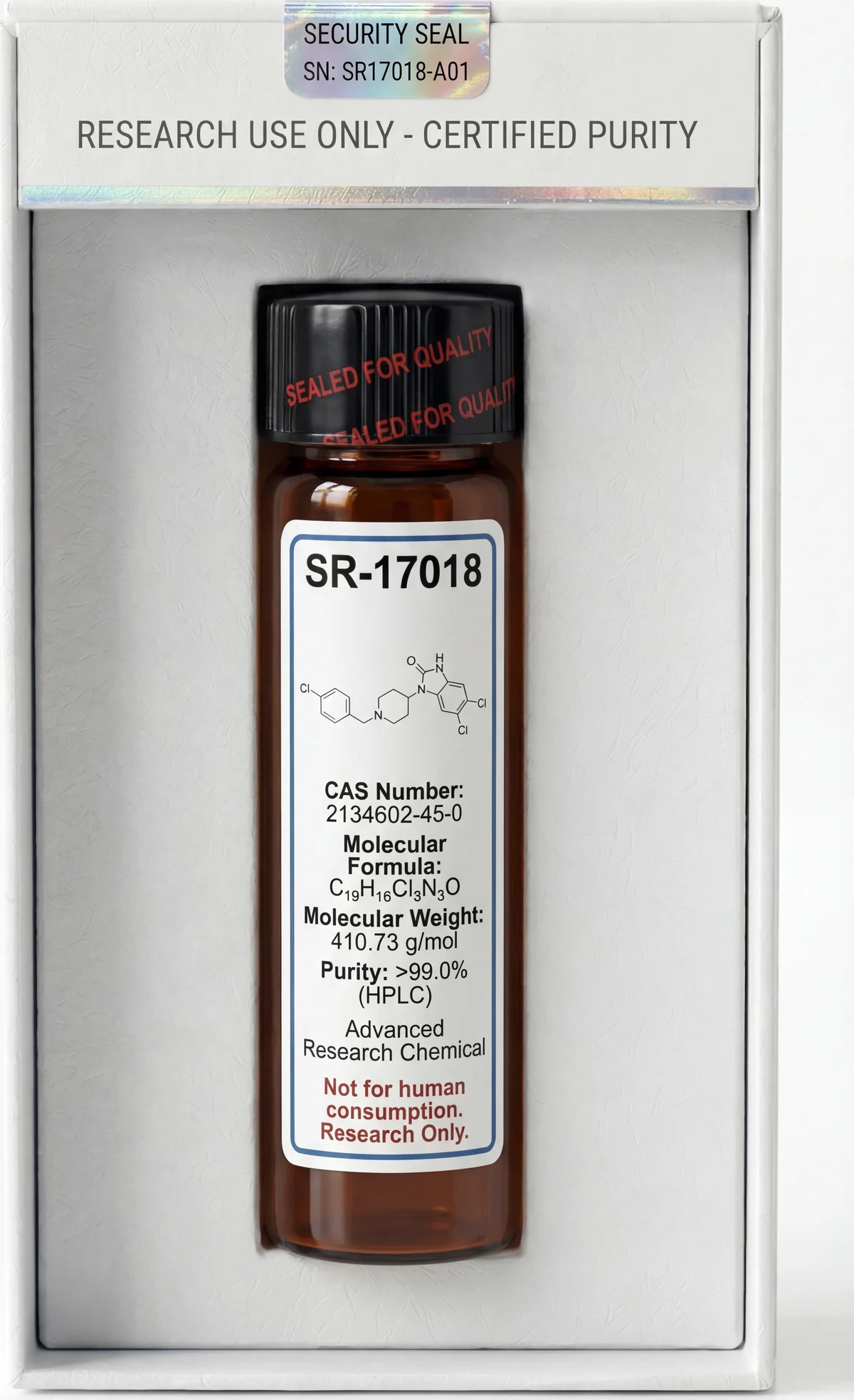 SR17018 research compound in certified packaging